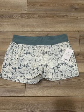 Women's Athleta Floral Lace Overlay Shorts with Teal Waistband